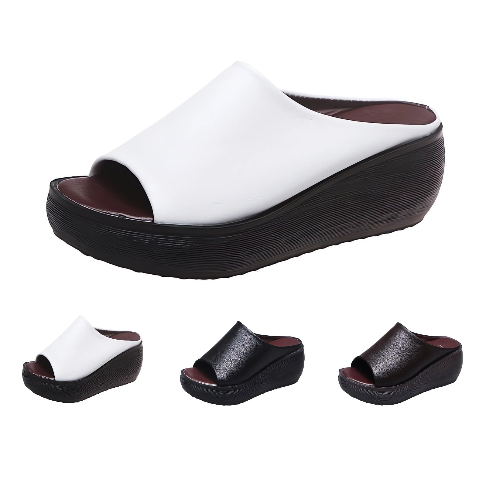 STYHYGBS Orthopedic Sandals 2024 Summer Comfortable Orthotic Leather Wedges Slides Dressy Platform Heel Arch Support Slip Sandals