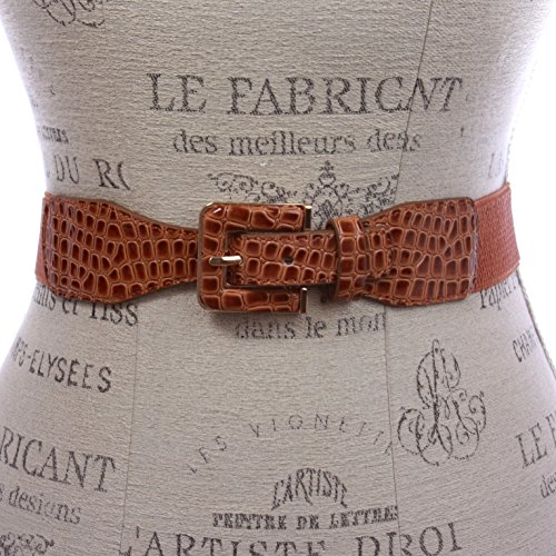 1 1/2" Ladies High Waist Fashion Croco Print Stretch Belt2