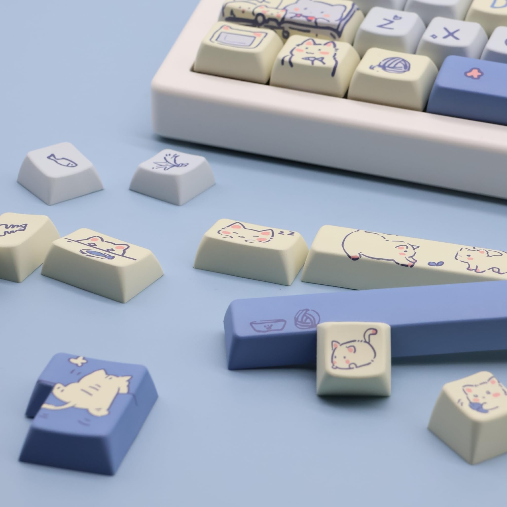 Amazon.com: Cmokifuly 貓可愛鍵帽MDA 輪廓客製化PBT 藍色貓咪鍵帽適用於機械鍵盤,148 鍵Dye-Sub  可愛鍵帽(藍色小貓) : 電子