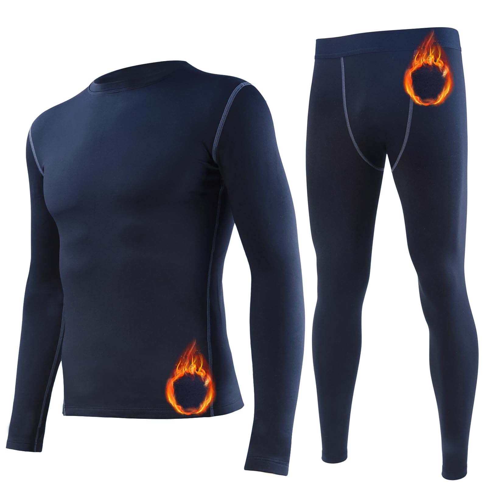 Arcweg Set Intima Termica Uomo Fodera in Pile Traspirante Calzamaglia Abigliamento Biancheria Intima Termica Elastica Maglia Calda Manica Lunga Tuta Inverno Pantalone Calcio Sci Running