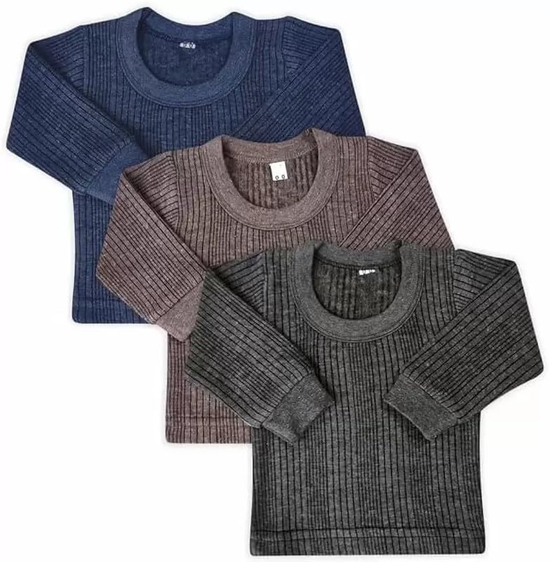 Image of Woollen Thermal Set Unisex Kids Winter Wear Innerwear Top & Full Pant Warmer Combo for Girls Boys, Body Warmer (Inner and Pyjama) Pack of 3