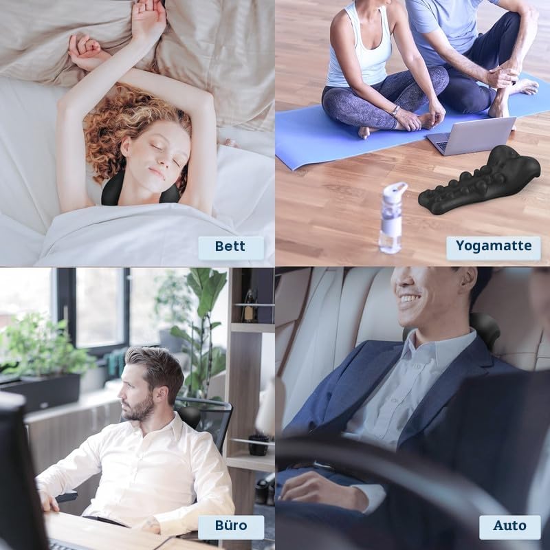 Nacken- und Schulter-Relaxer mit Massagepunkt des oberen Rückens, Halswirbel-Traktionsgerät Nackenstrecker für TMJ Schmerzlinderung und Halswirbelsäulenausrichtung, Chiropraktikkissen schwarz