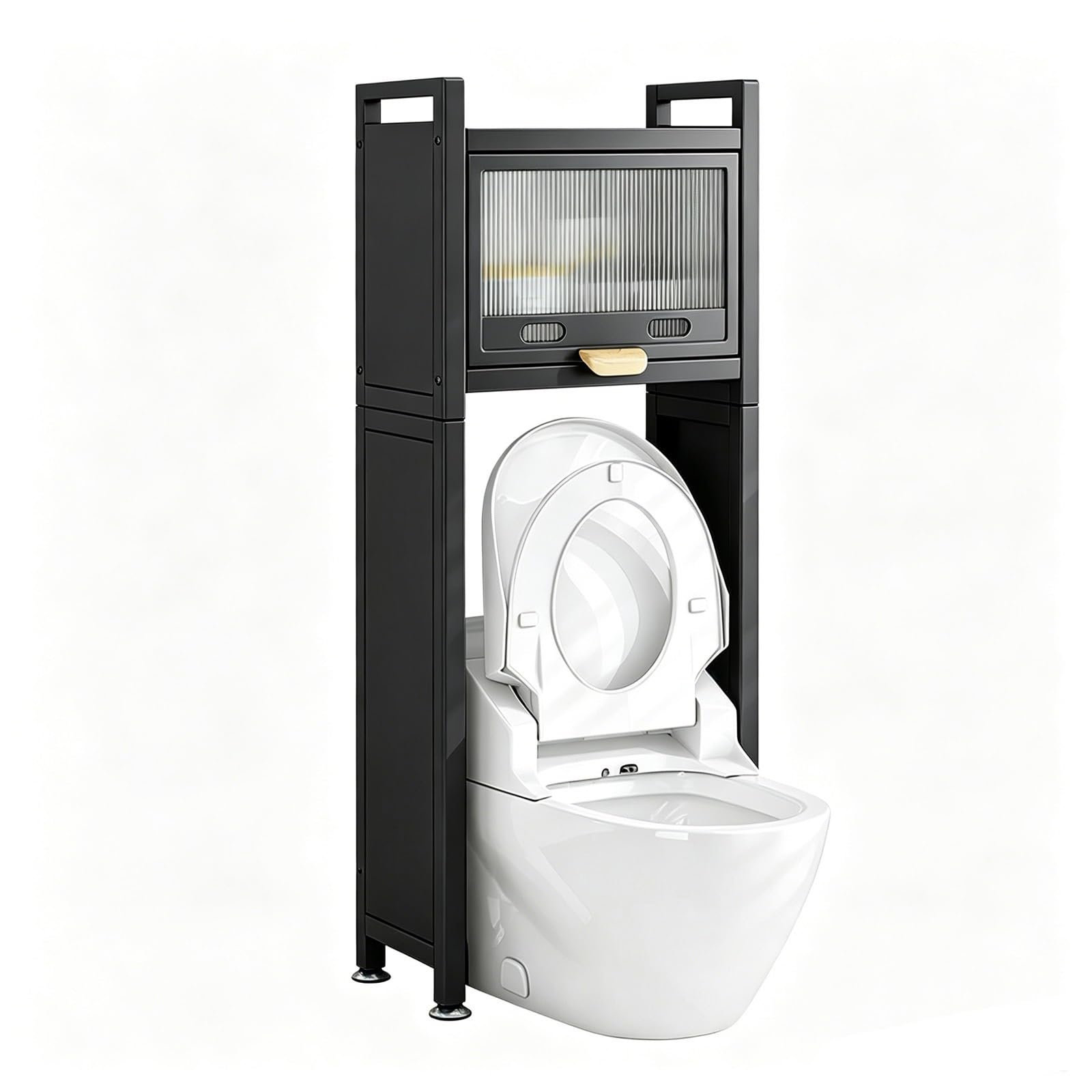 Over the Toilet Storage Rack, 4-Tier Bathroom Organizer with Adjustable Shelves & Basket, Space-Saving Metal Stand for Laundry Room & Restroom(Blk 2-Tier Tol Rack 19.7x9.8x54.3in)