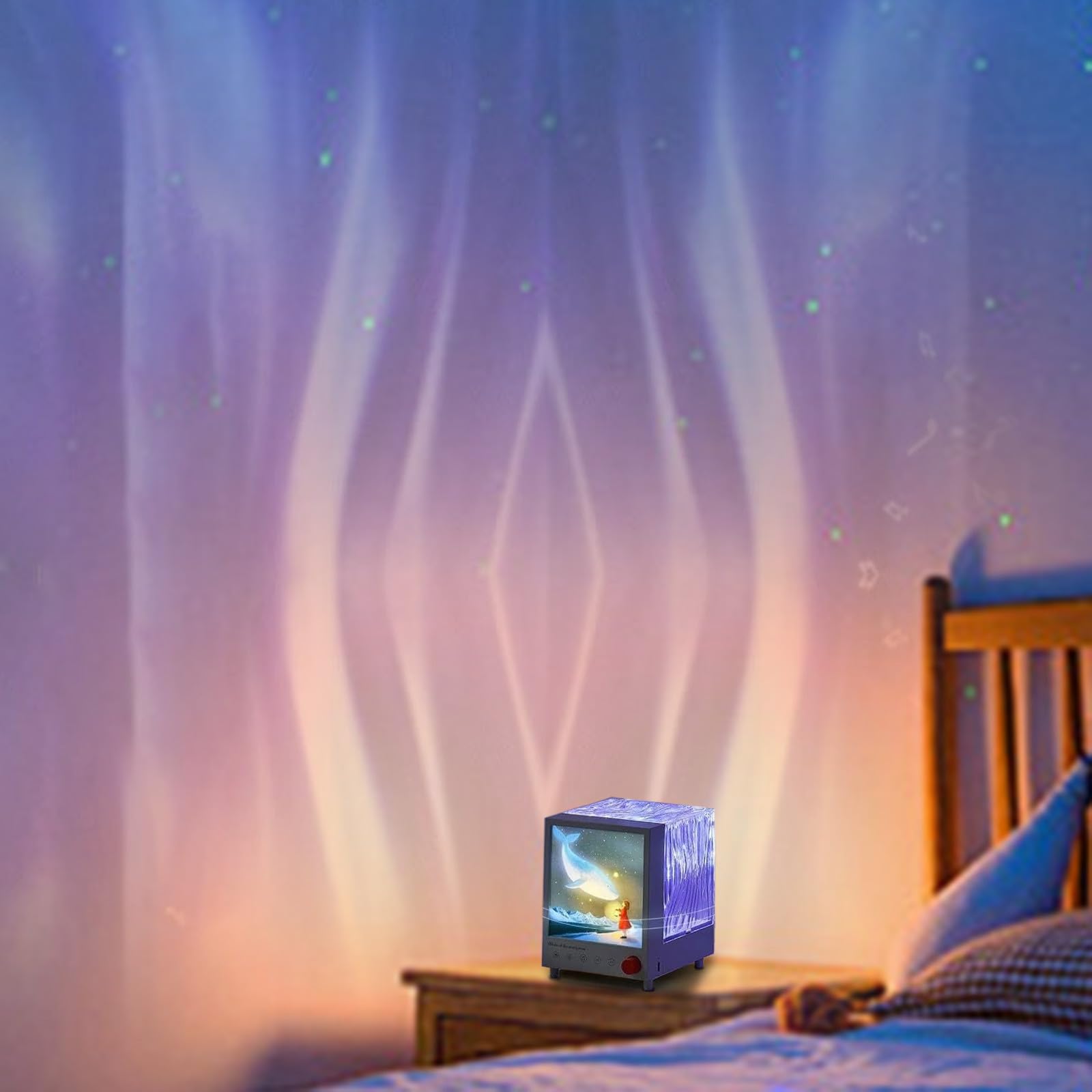 Proiettore Luci Proiettore Luce Notturna Proiettore per Camera da Letto Costruito in Blu Dente 4 Modalità di Luce e 3 Temi Suoni Rumore Bianco per Casa Relax Party Musica 062082