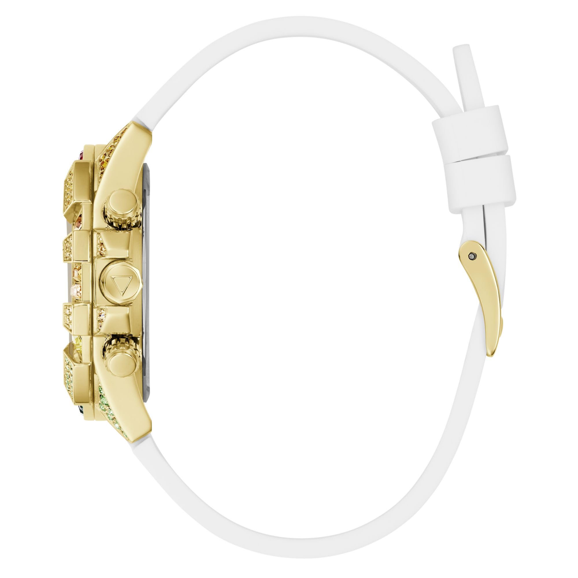 Guess True, Damen Armbanduhr, Quarz Analog, Edelstahl, 39mm, Silikonarmband, Weiß, 5 bar, Zifferblattfarbe: Champagner, Datumsanzeige, GW1047L2