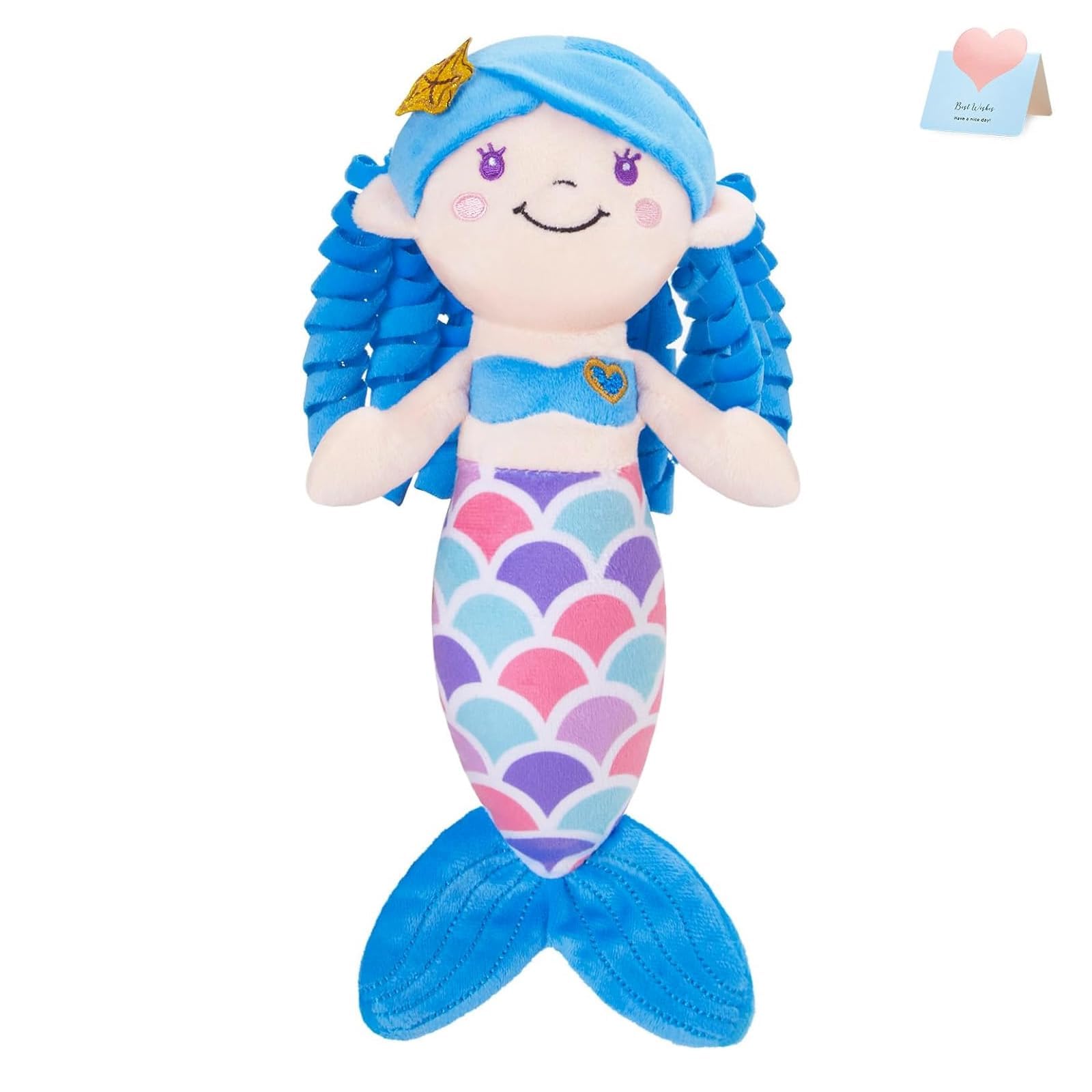 12'' Blue Mermaid Stuffed Animal Soft Cute Adorable Mermaid Princess Plush Toy Doll Birthday Children's Day Decors for Toddler Girls (Blue)