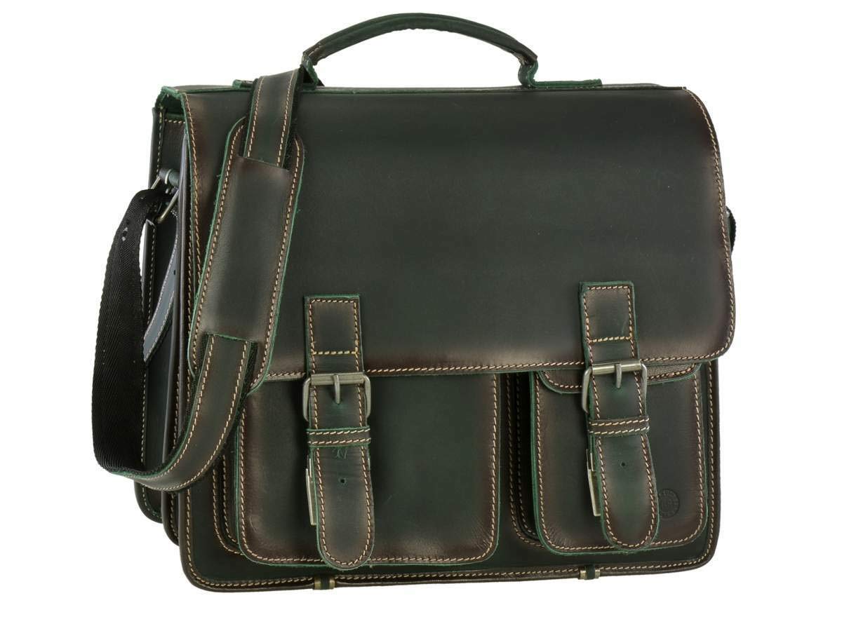 Greenburry Aktentasche Leder Schultasche XL Lehrertasche Tasche New Buffalo grün