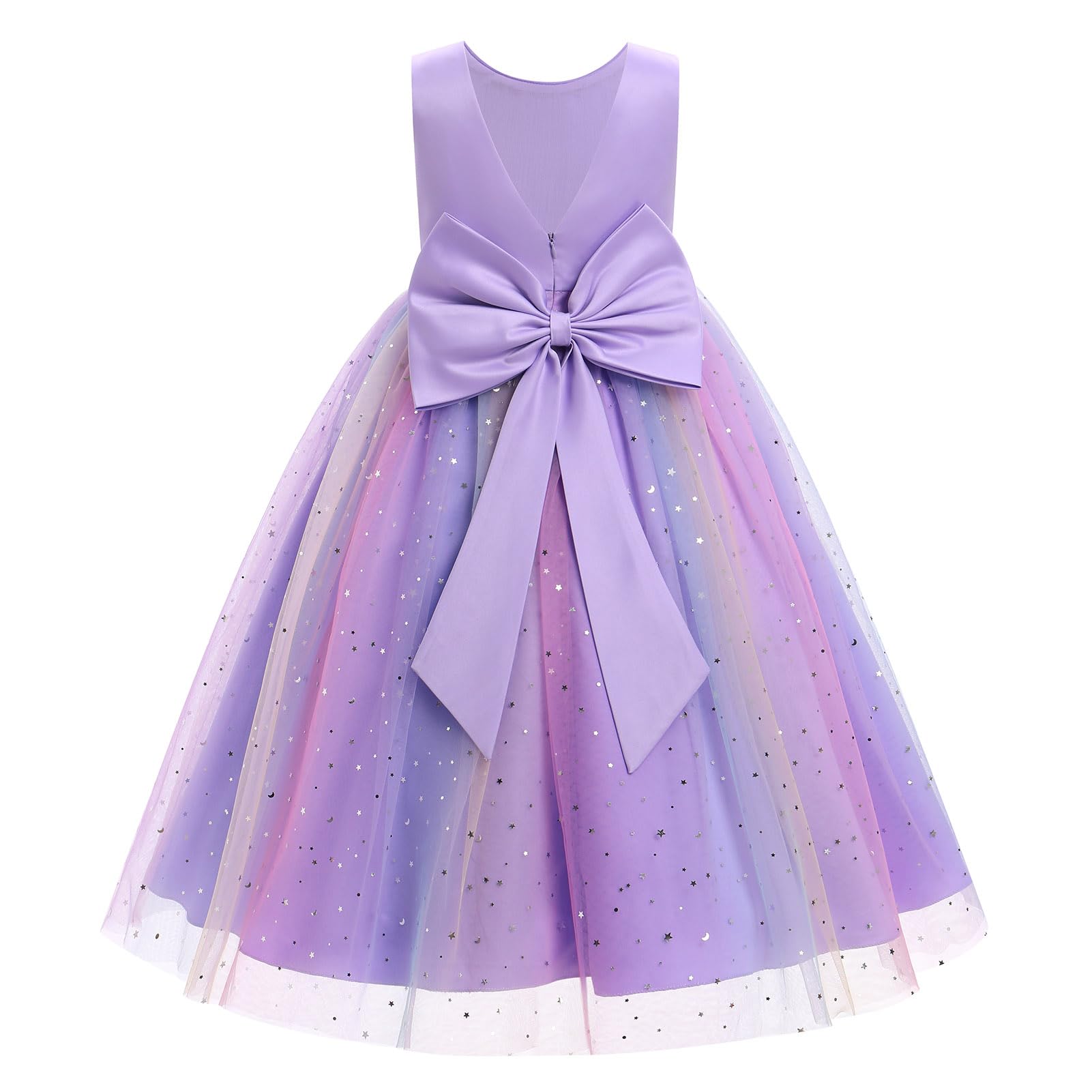 IDOPIP Paillettenkleid für Mädchen, glitzernd, Party, formell, Festzug, Geburtstag, Hochzeit, Blumenmädchenkleid, ärmellos, Regenbogen-Tüllkleider