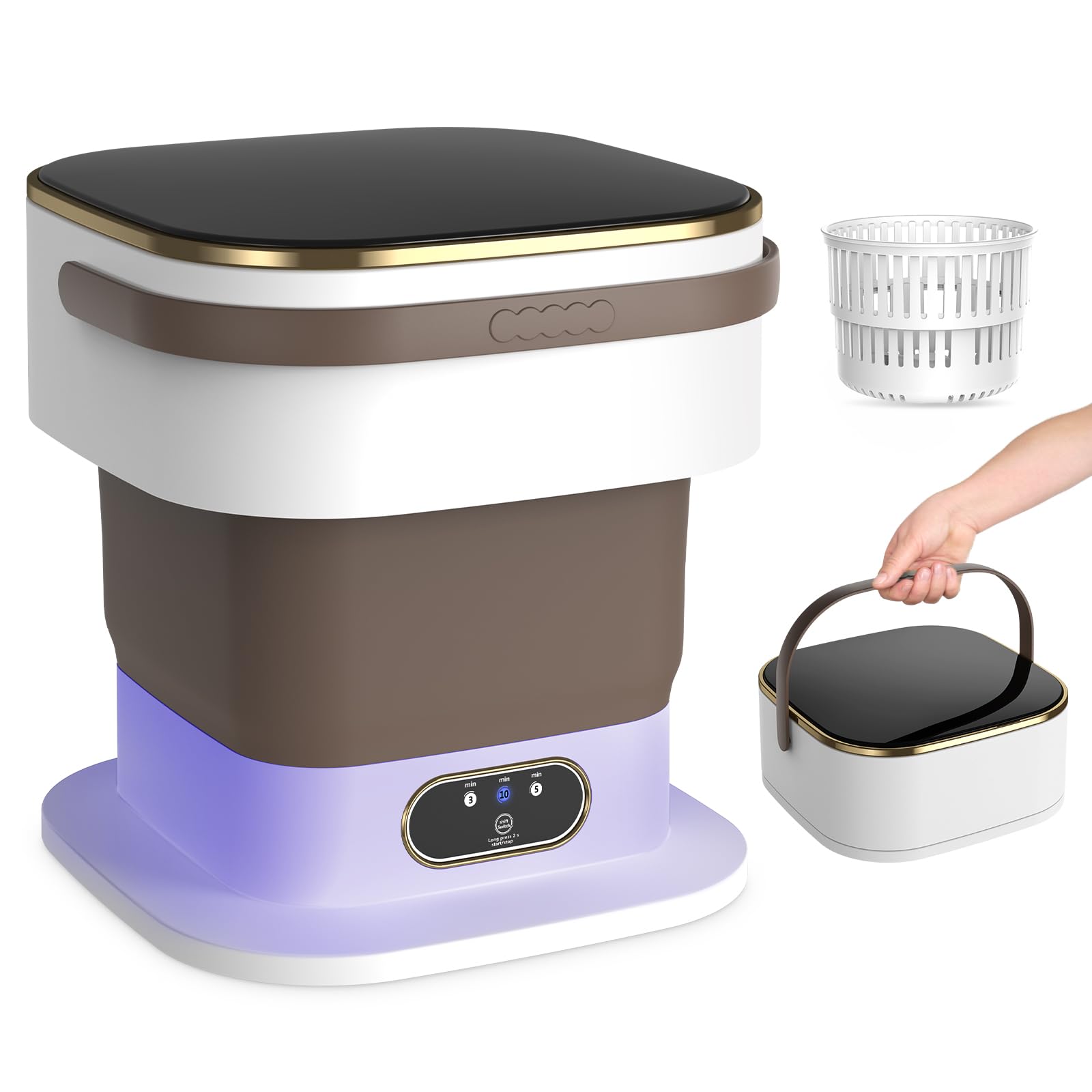 Mini Washing Machine, 15L Portable Washing Machine with Spin Dryer & 3 Cleaning Modes for Small Clothes. Foldable Portable Washer for Apartments, Dorms, Camping (Gray) — view 8