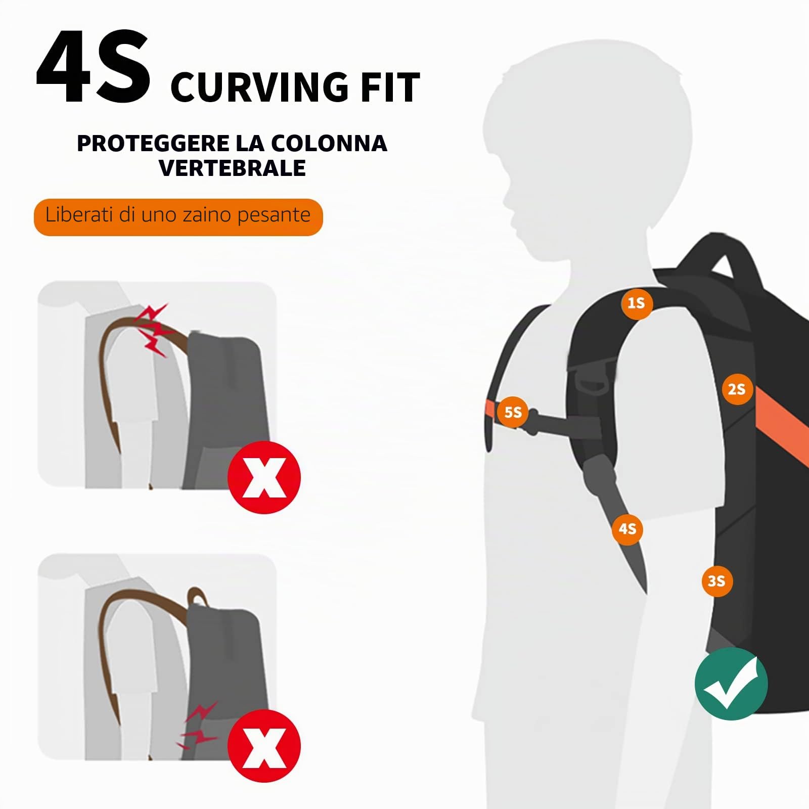 Aoking, serie SN57605, zaino per la scuola, zaino da città e da lavoro, 30 litri, per laptop fino a 17", impermeabile, Opzione (SN57605-7B): sistema elastico e a molla