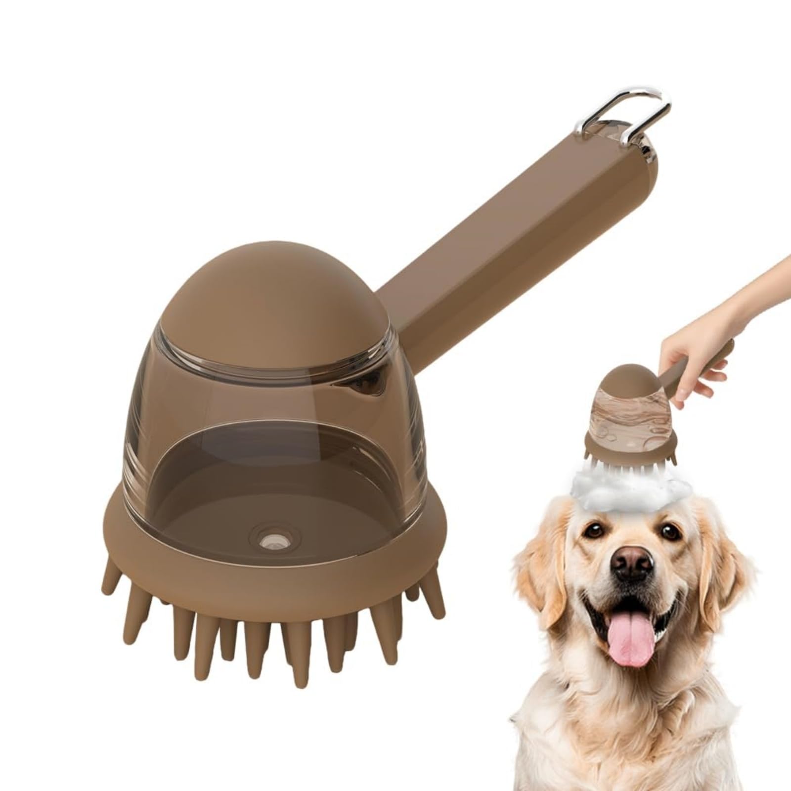 Pet Bath Massage Brush with Shampoo Dispenser,2026 New 2 in 1 Dog Shampoo Brush,Gentle Silicone Pet Bath Brush for Dogs & Cats (Brown)