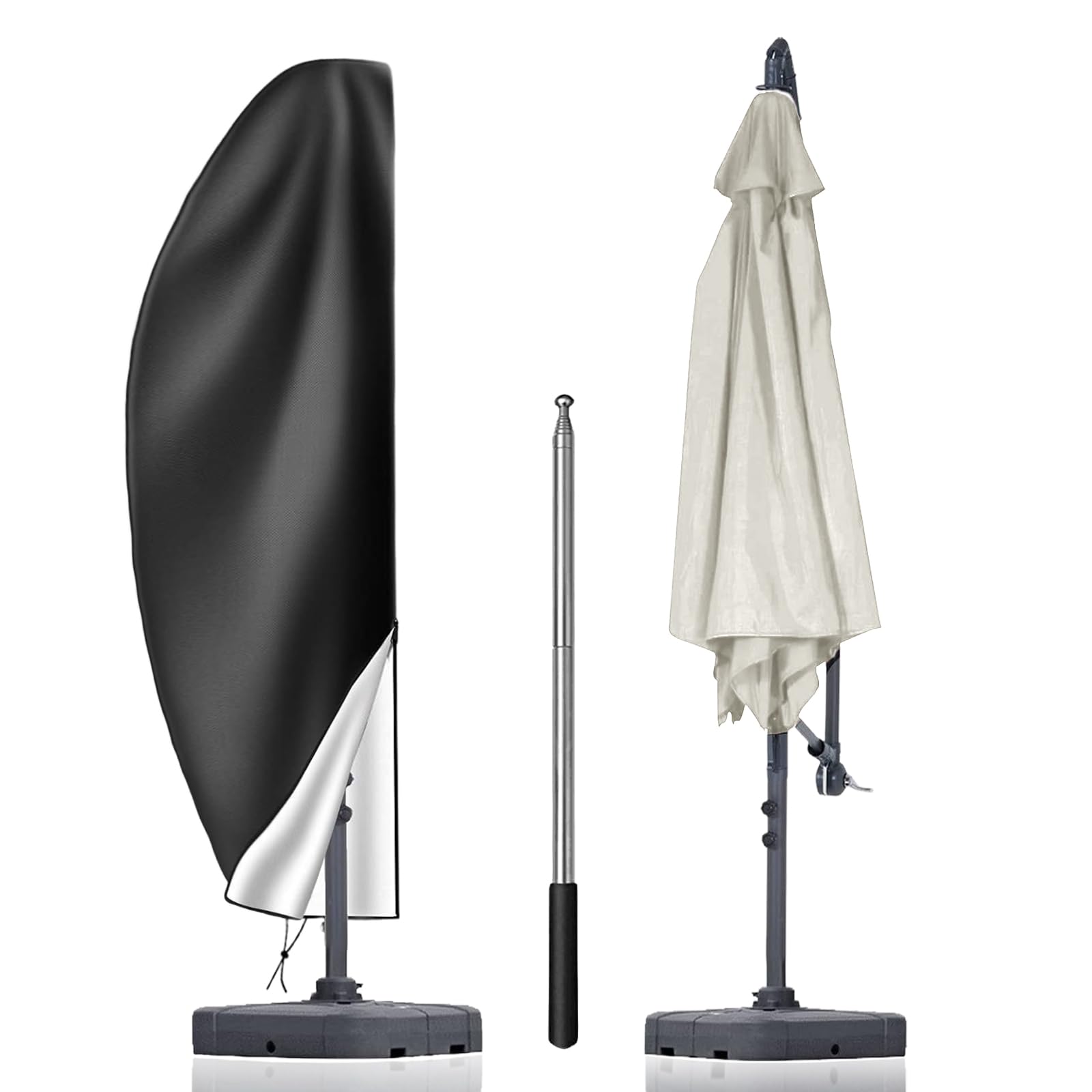 Housse de Parasol Déporté, Anti-UV, 420D Imperméable avec Fermeture éclair, Perche Télescopique, 265CM