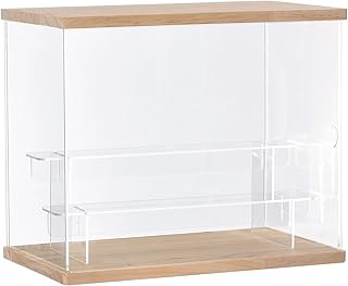 sourcing map Clear Acrylic Display Case with LED Light 2 Tier Dustproof Showcase Assemble Cube Display Boxes Stand for Collectibles, Action Figures (12.6x7.09x10.43)Wood