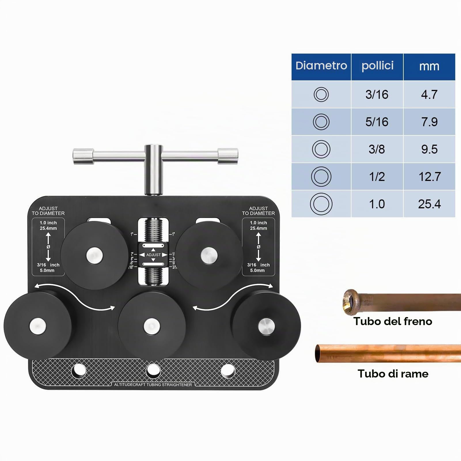 Raddrizzatore per Tubi - Raddrizzatore per Tubi per Diametri 3/16-1,0, Raddrizzatore per Linea Freno, Servofreno, Piegatubo per Linea Freno, Tubi in Alluminio Morbido e Rame