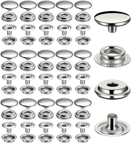 BetterJonny - 60 piezas de cierre a presión de acero inoxidable, 0.591 in, resistente botón a presión, para jeans, chaquetas, ropa, bolsa de cuero,