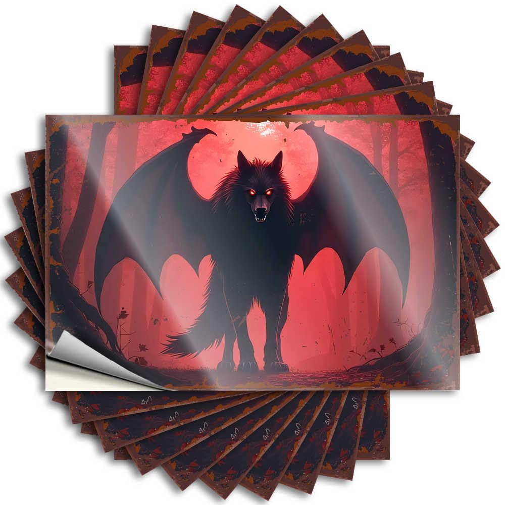 Bumper Decorations for The Kitchen Darts Core Door Fiery Night: The Winged Wolf's Shadow - Scratch Resistant Stickers(6X9CM)