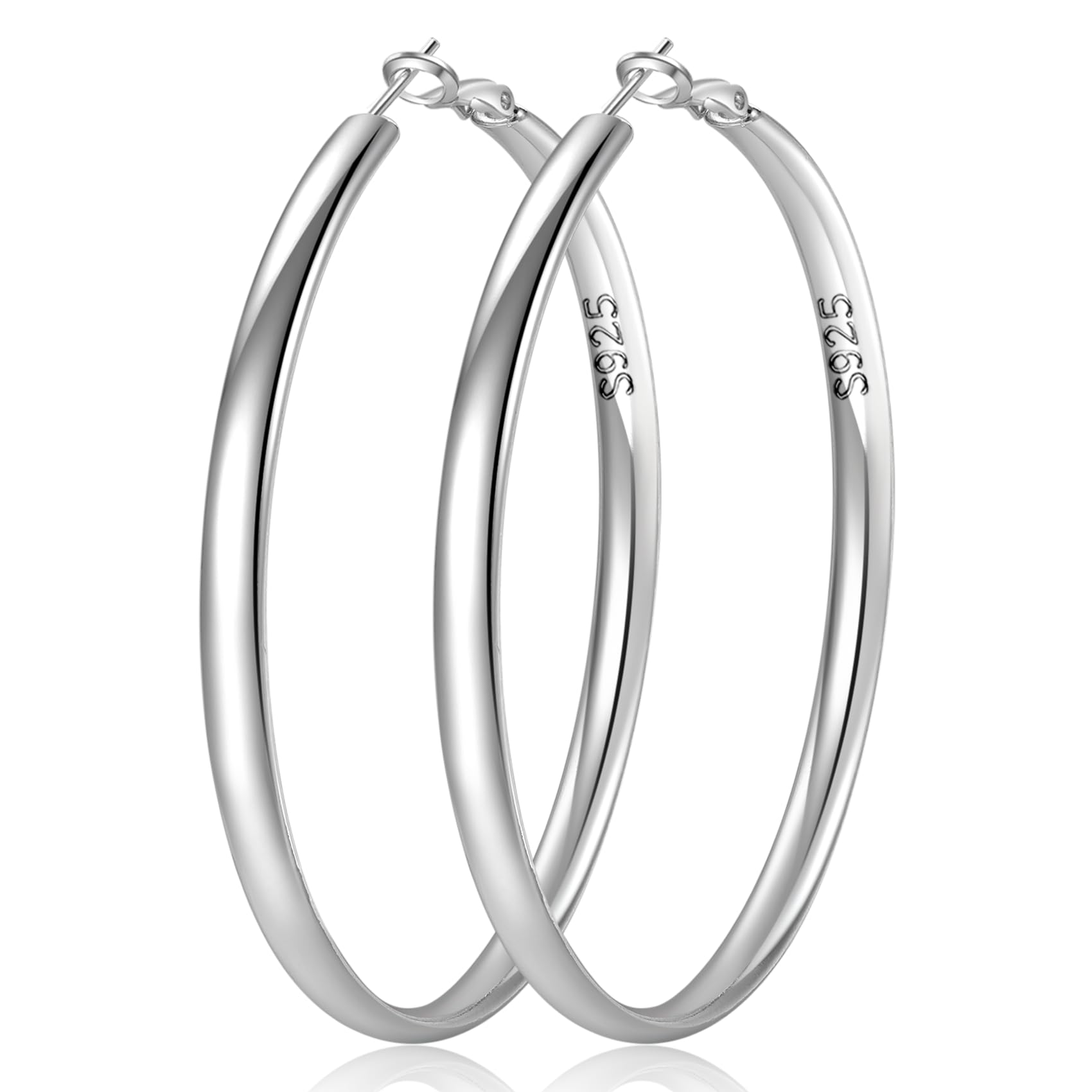 LOUMILEOS925 Sterling Silver Hoop Earrings 5mm Wide Silver Hoop Earrings for Women Hypoallergenic Large Silver Hoop Earrings Lightweight Big Hoop Earrings for Women (30/40/50/60/70mm)