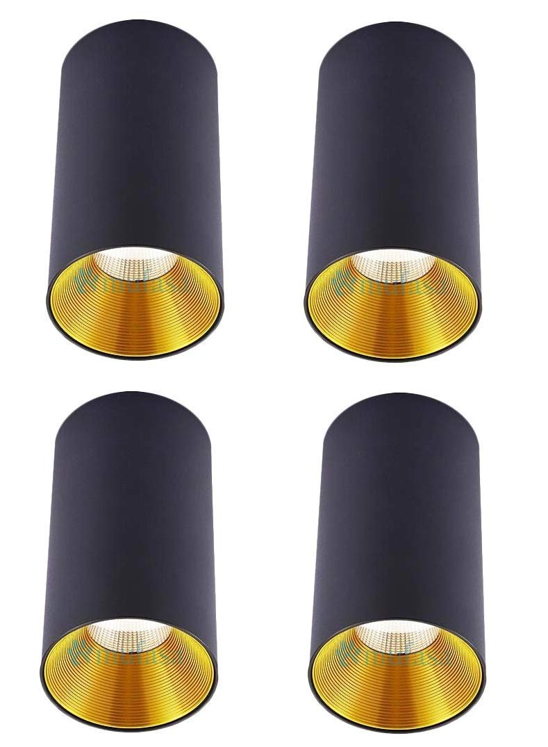 Mufasa 3 Watts Black Body Cylindrical Surface Mounted Spot Light Down Light for Balcony/Room/Hallway 6CM Height (Please Check Dimensions Image) (Warm White) (Pack of 4)