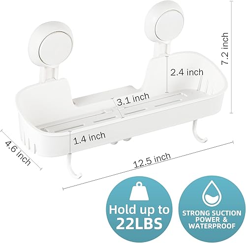 Miniatura 2 de TAILINK 2 paquetes de ventosa para ducha con 4 ganchos, estante de ducha con ventosa, estante de ducha de plástico extraíble y reutilizable,