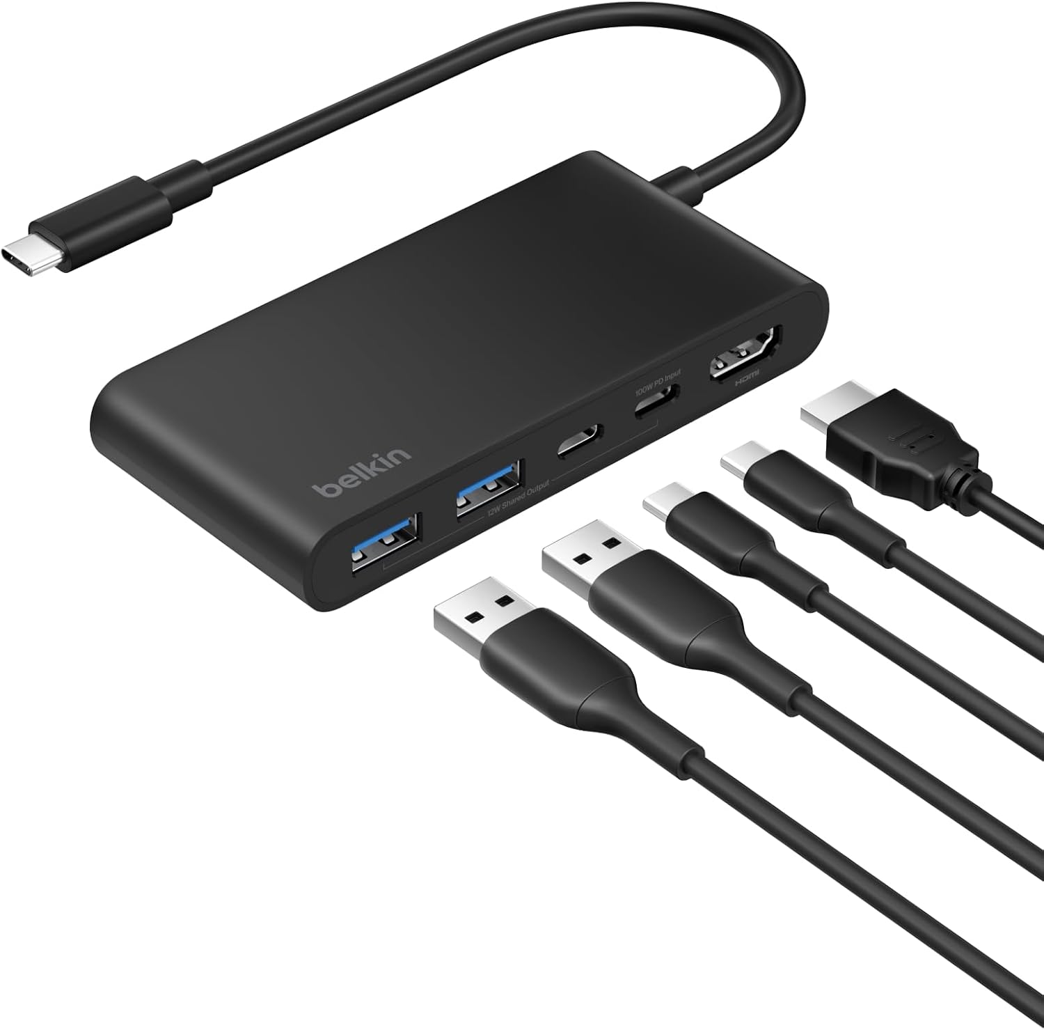 Belkin Connect AVC022fqBK USB-C Hub 5-in-1 Max 100W High Speed Data Transfer 4K@60Hz HDMI Output, 5Gbps Ultra Fast Data Transfer, Slim Hub for Windows, MacOS/iOS Compatible MacBook Pro, Air, iPad Pro