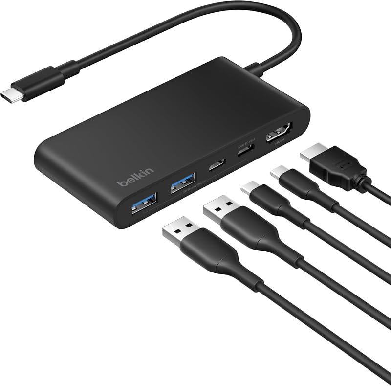 Connect AVC022fqBK USB-C Hub 5-in-1 Max 100W High Speed Data Transfer 4K@60Hz HDMI Output, 5Gbps Ultra Fast Data Transfer, Slim Hub for Windows, MacOS/iOS Compatible MacBook Pro, Air, iPad Pro