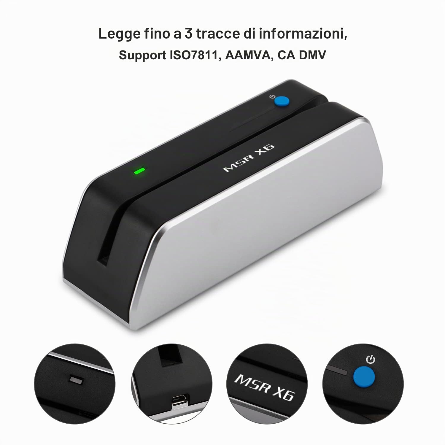 MSR X6 Lettore di schede VIP Bluetooth Swiper Writer Encoder Hico 3 tracce USB e Bluetooth