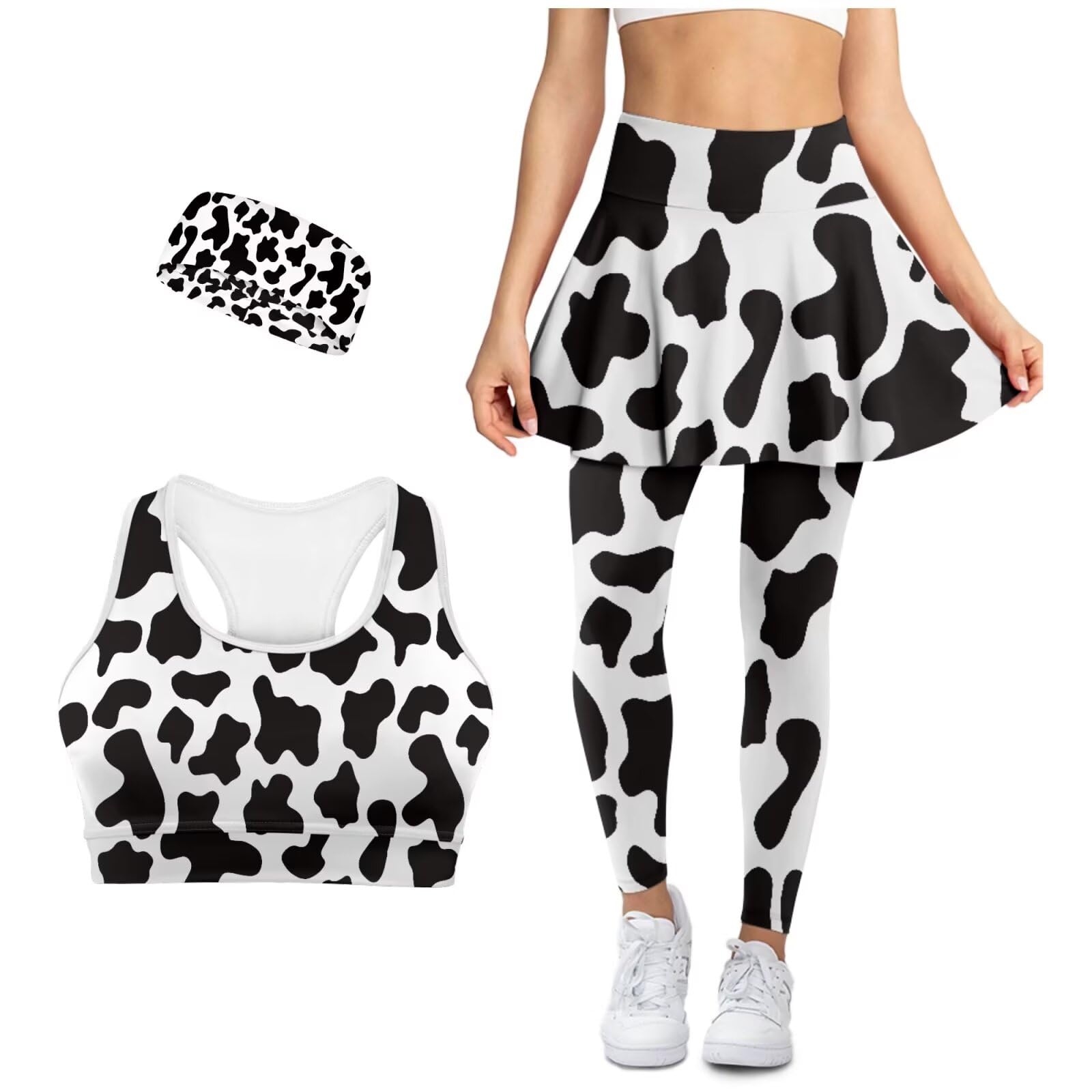 Womens Workout Sets 3 Pieces High Waist Skirted Leggings for Women Sports Bras with Phone Pockets