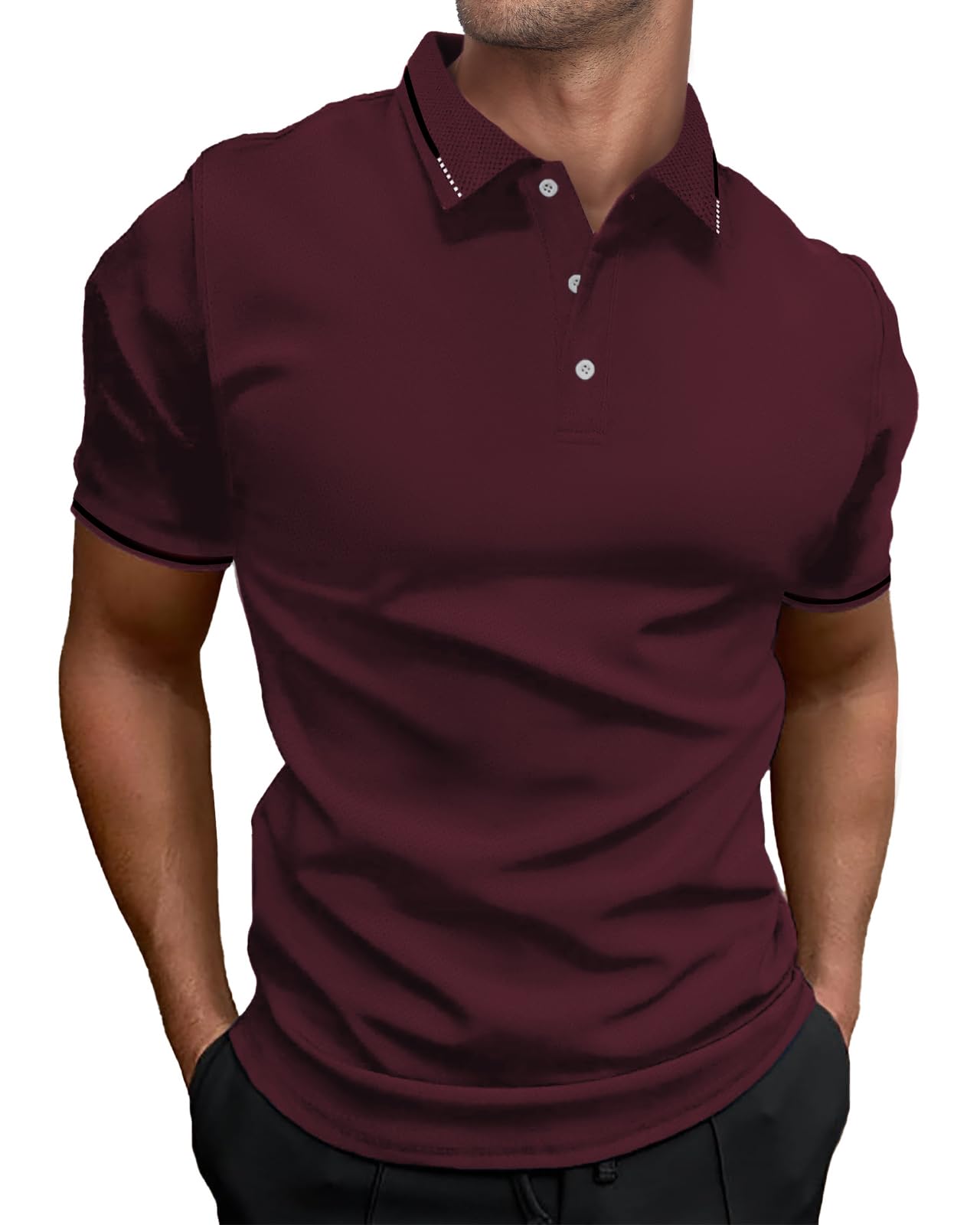 HMIYA Herren Poloshirt-Kontrast Kurzarm Polohemd Male Polo Klassisches