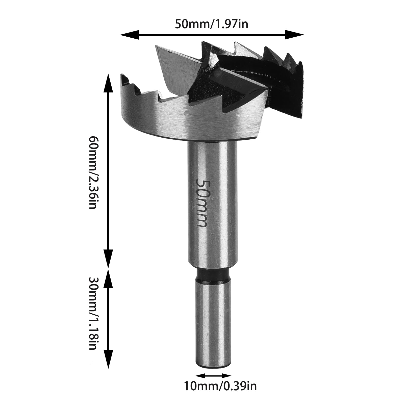Taladro Forstner de 50 mm para madera dura y blanda, brocas forestales, longitud 90 mm, diámetro del eje de 10 mm, accesorios de perforación con taladro forestal redondo, accesorios