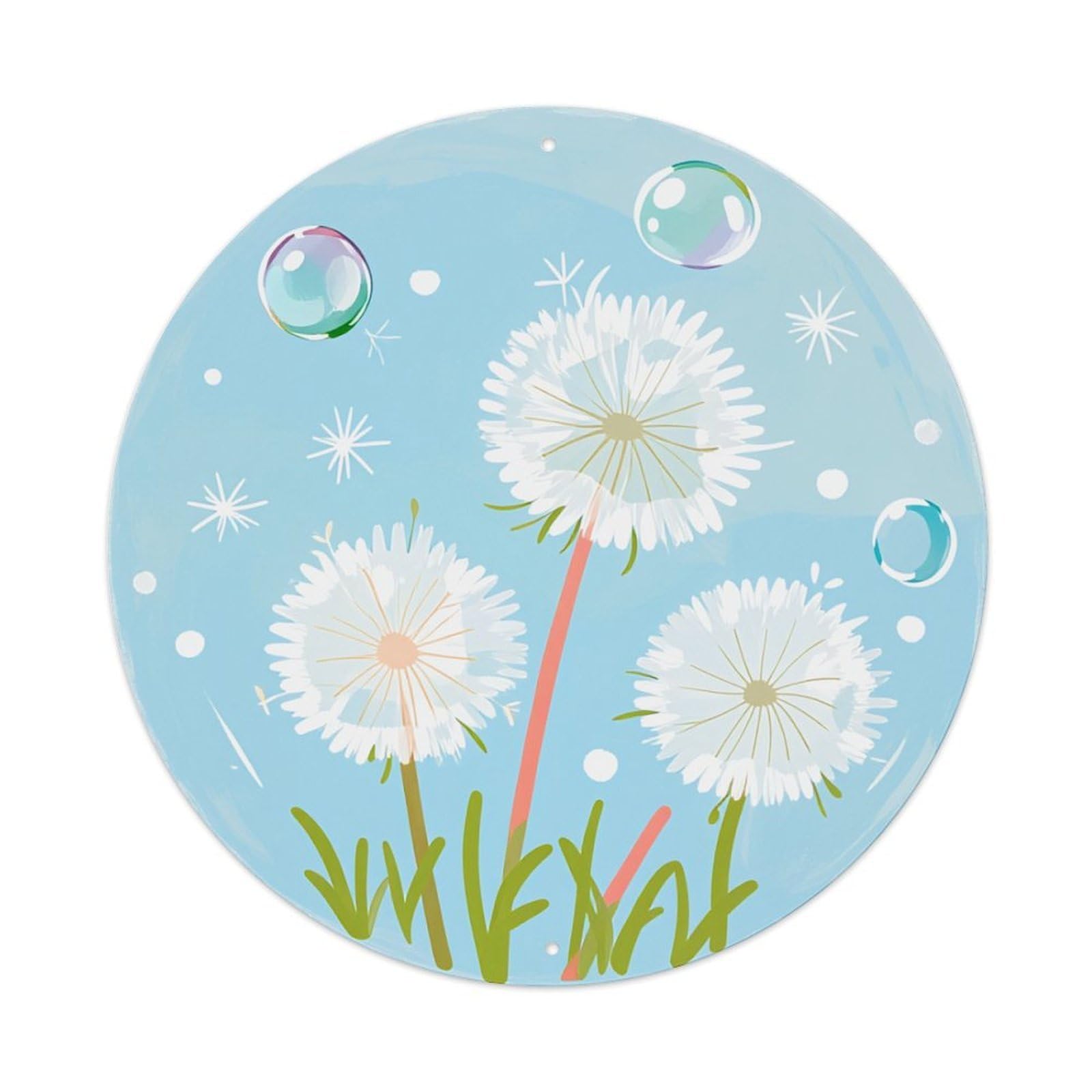 Dandelion Bubbles Sky Stars Grass Round Tin Sign Retro Metal Sign for Cafe Bar Pub Home Game Room Gym Club Wall Decoration Vintage Metal Poster 8x8 Inch