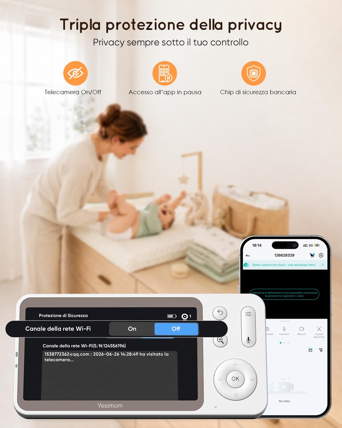YESIMOM 2K Baby Monitor WiFi con Schermo 5″ e App — immagine 16 di 16