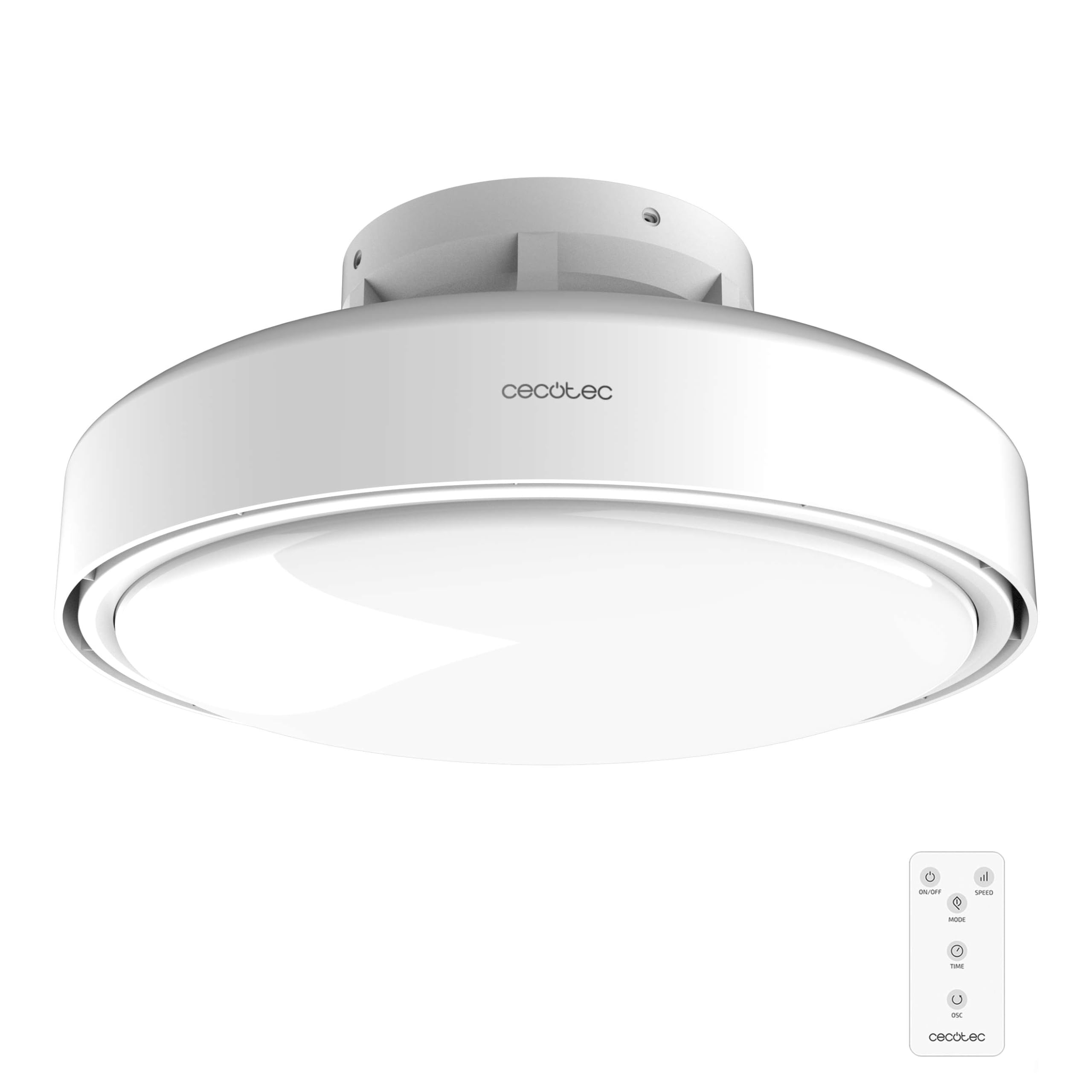 Cecotec Ventilador de Techo con Luz sin Aspas Energysilence Lampaero 7500 Seabreeze.15W, 6 Velocidades, Tecnología Bladeless, Mando Distancia, Temporizador, Luz Regulable, Diseño Compacto, Brisa Suave