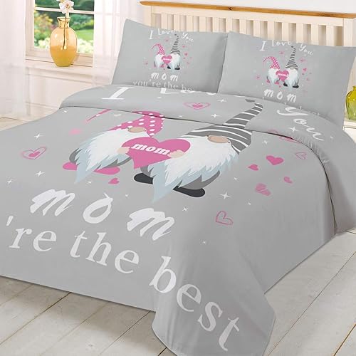 Miniatura 2 de Juego de funda de edredón tamaño matrimonial de 3 piezas con texto en inglés I Love You Mom Only the Best Mothers Day Gnomo suave juego de ropa de