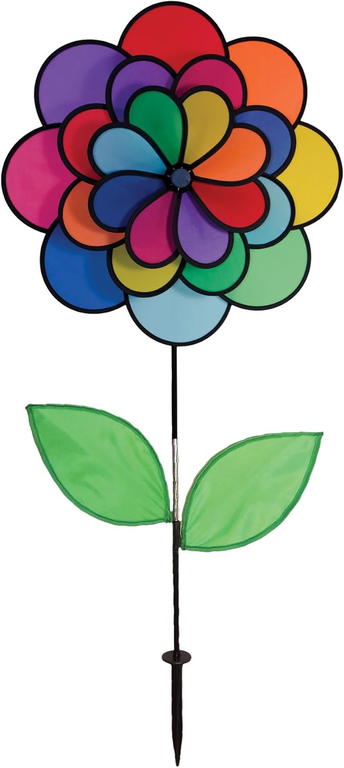 In the Breeze Triple Wheel Flower - Ground Stake Included - Colorful Wind Spinner for Your Yard or Garden,2830
