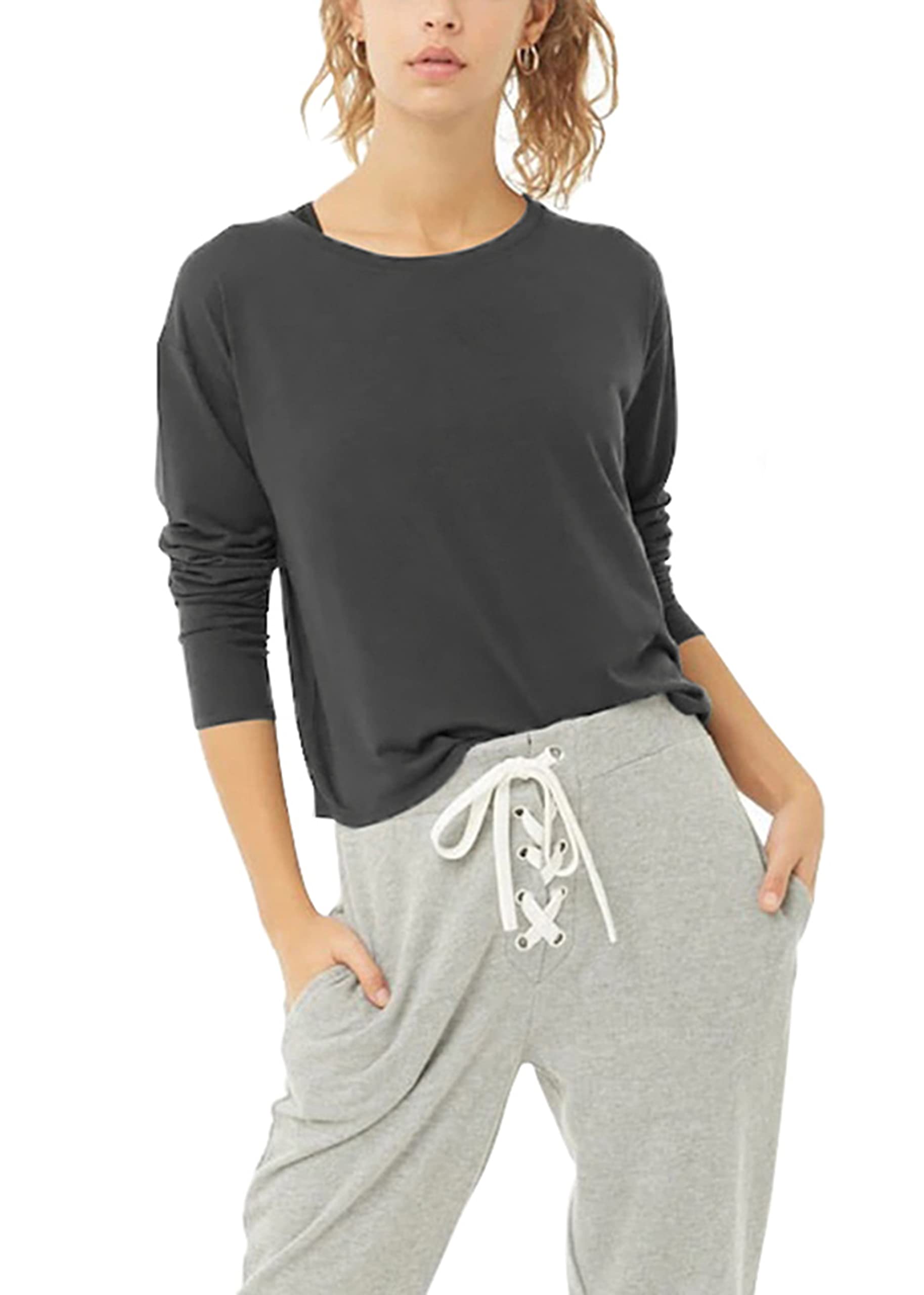 Bestisun Camicie da Allenamento a Maniche Lunghe per Yoga e Danza, con Schiena Aperta, Abbigliamento Sportivo per Le Donne