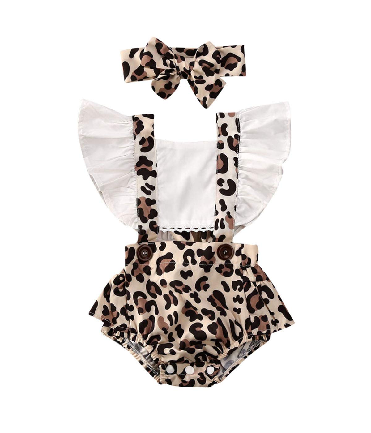 Baby Girl Leopard Romper Ruffle Sleeve Backless Bodysuit Jumper Sunsuit Headband Newborn Summer Outfit Set