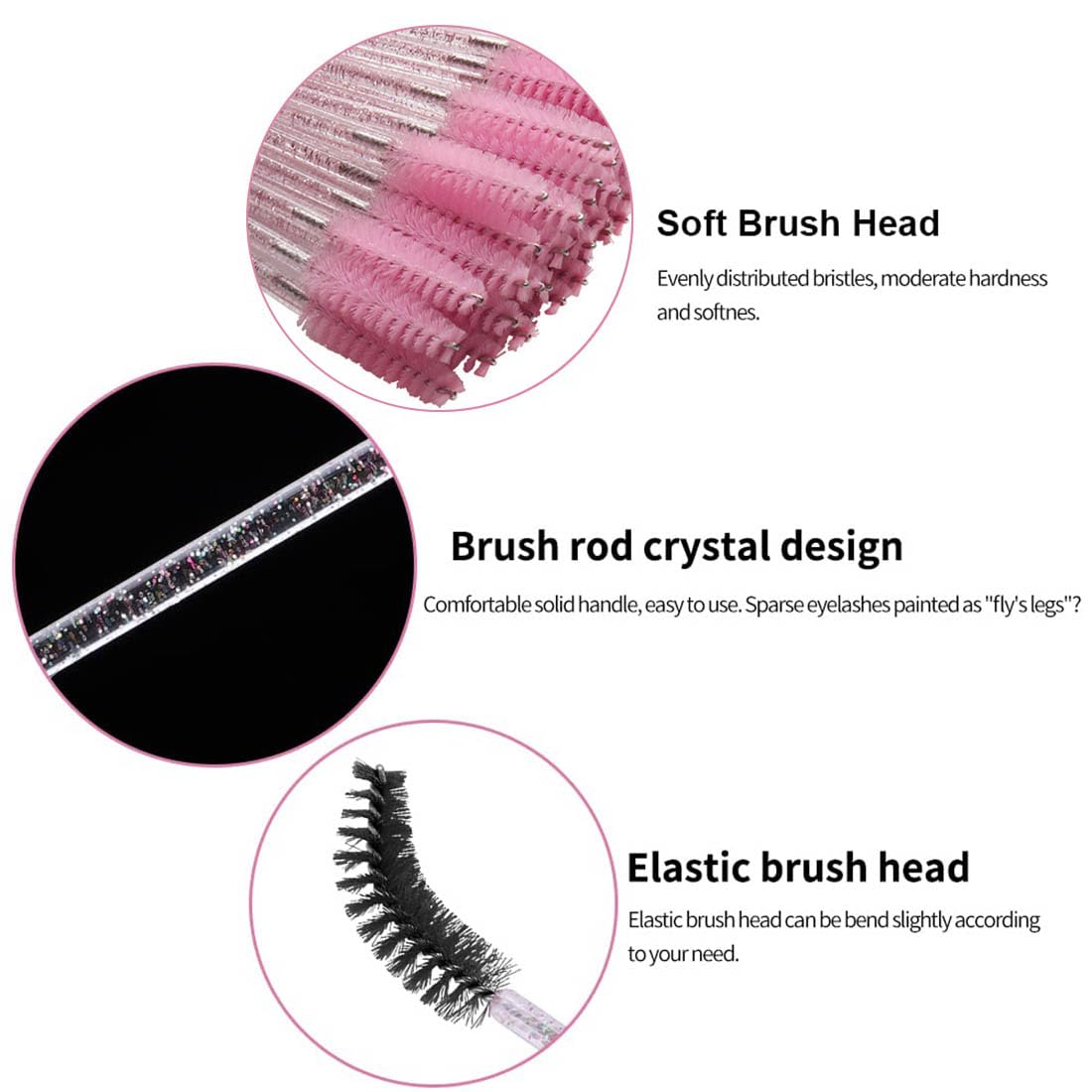 Cepillos Desechables Para Máscara de Pestañas, Aplicador Con Mango de Cristal Para Extensión de Pestañas y Cejas
