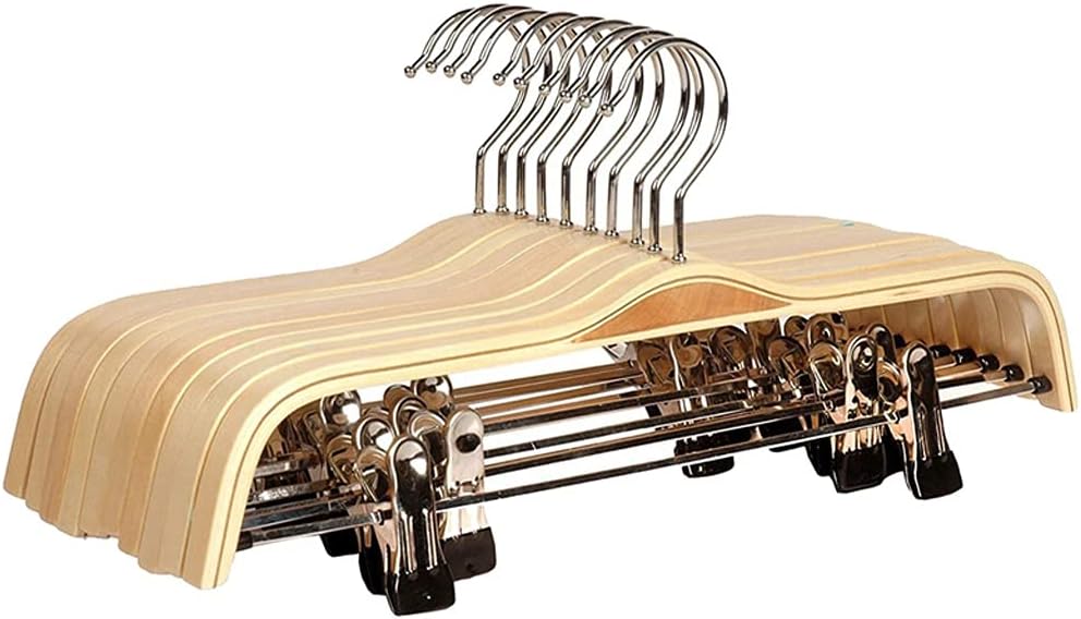 Solid Finish Wooden Trousers/Skirt Hangers with Anti-Rust Clips Coat Clothes Hangers