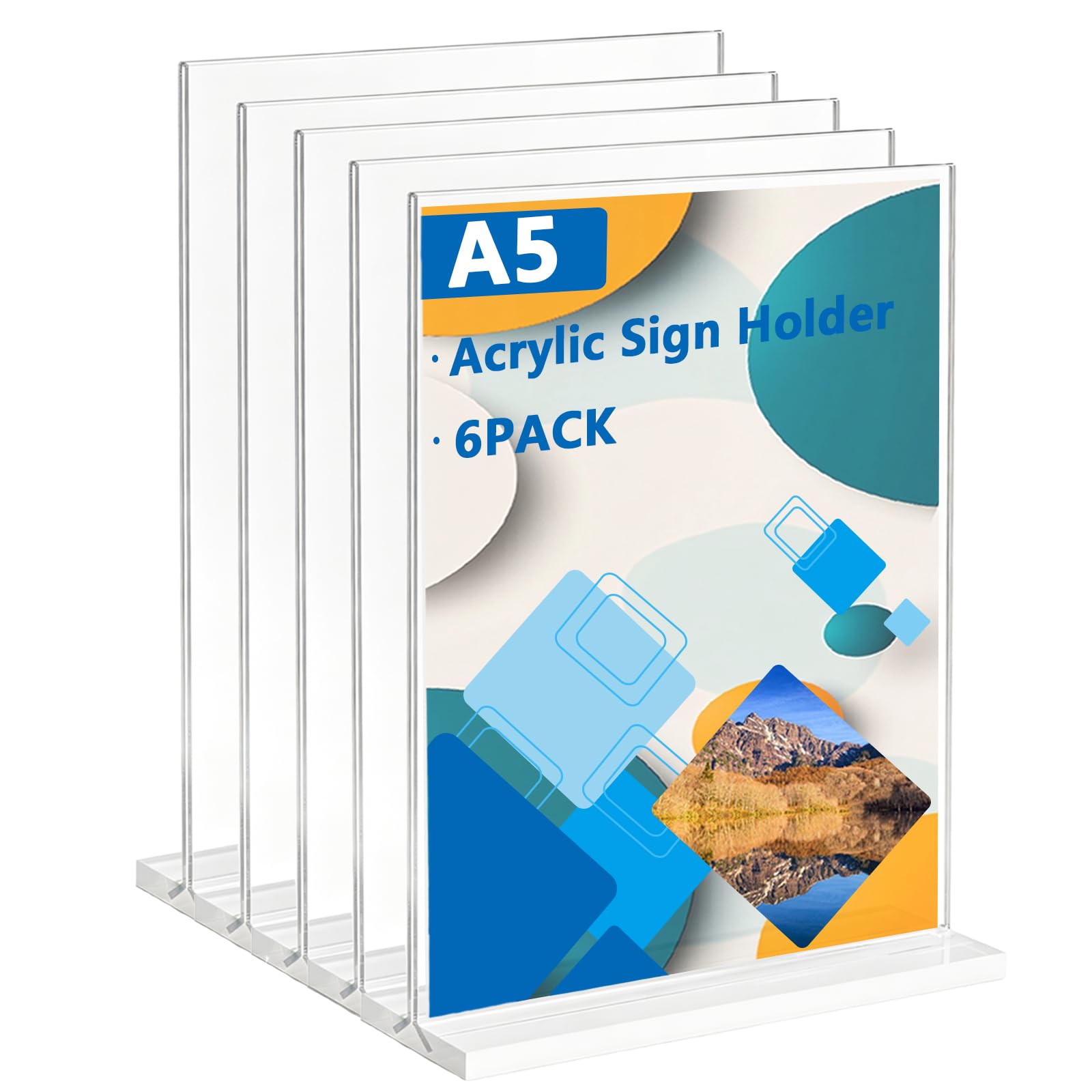 A5 Acrylic Sign Holder 6 Pack, T-Shape Double Sided Menu Display Stand