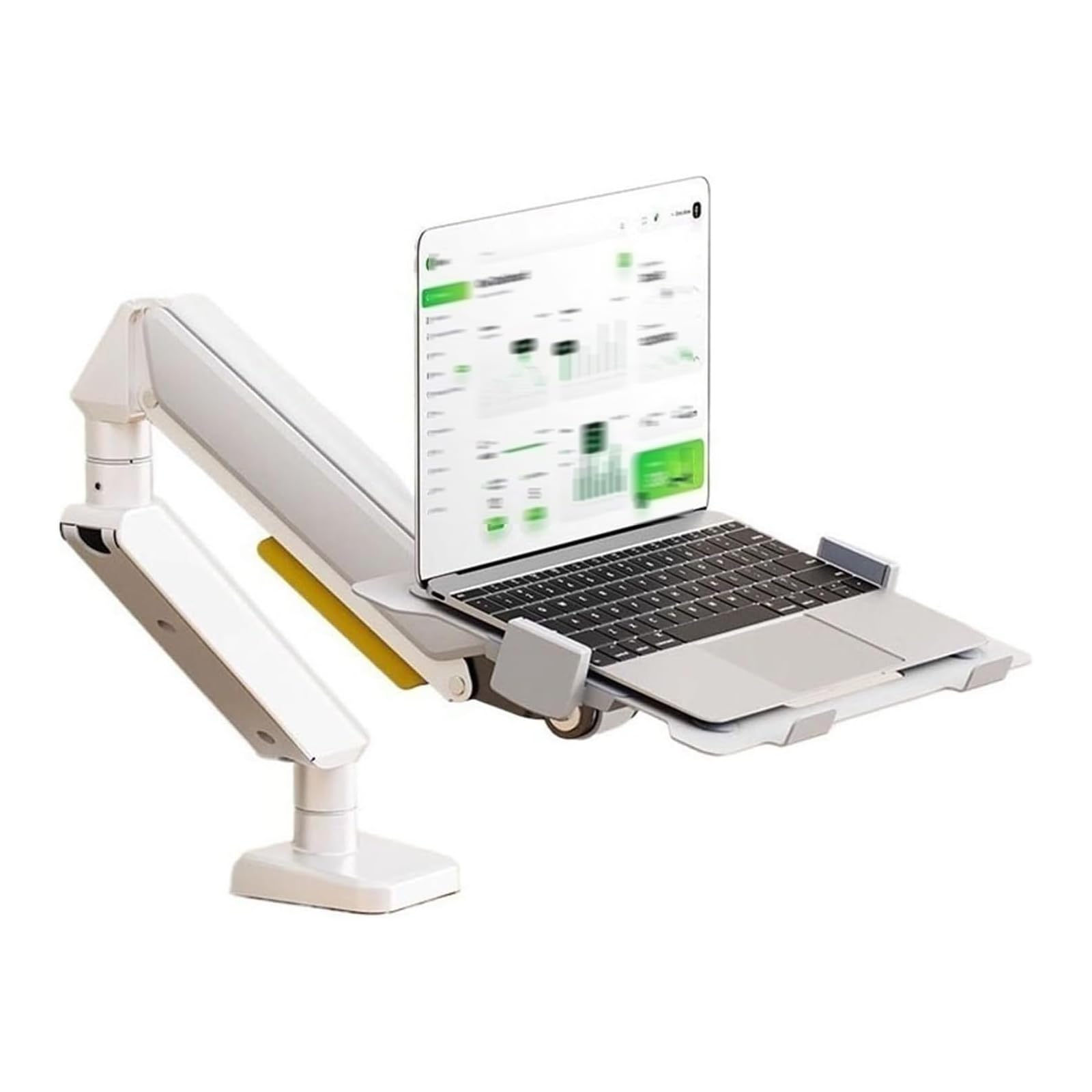 Soporte para Monitor Individual, Doble o Triple, con Bandeja Ajustable para portátiles de 10 a 17 Pulgadas y Brazo de Resorte de Gas de Movimiento comple(Blanco