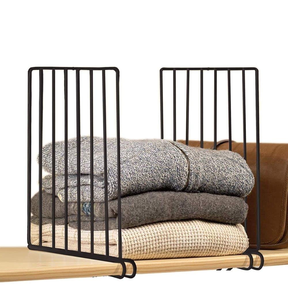 Go Hooked Wardrobe Shelf Divider, Cloth Organizer | Wardrobe Closet Separator (Metal, Black, Set of 2)