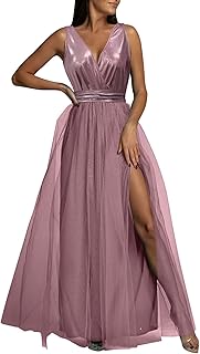 Vestido largo para dama de honor, vestido sexy de tul de color sólido, vestido de graduación, vestido largo formal de noche con abertura, vestido de cóctel para invitados de boda