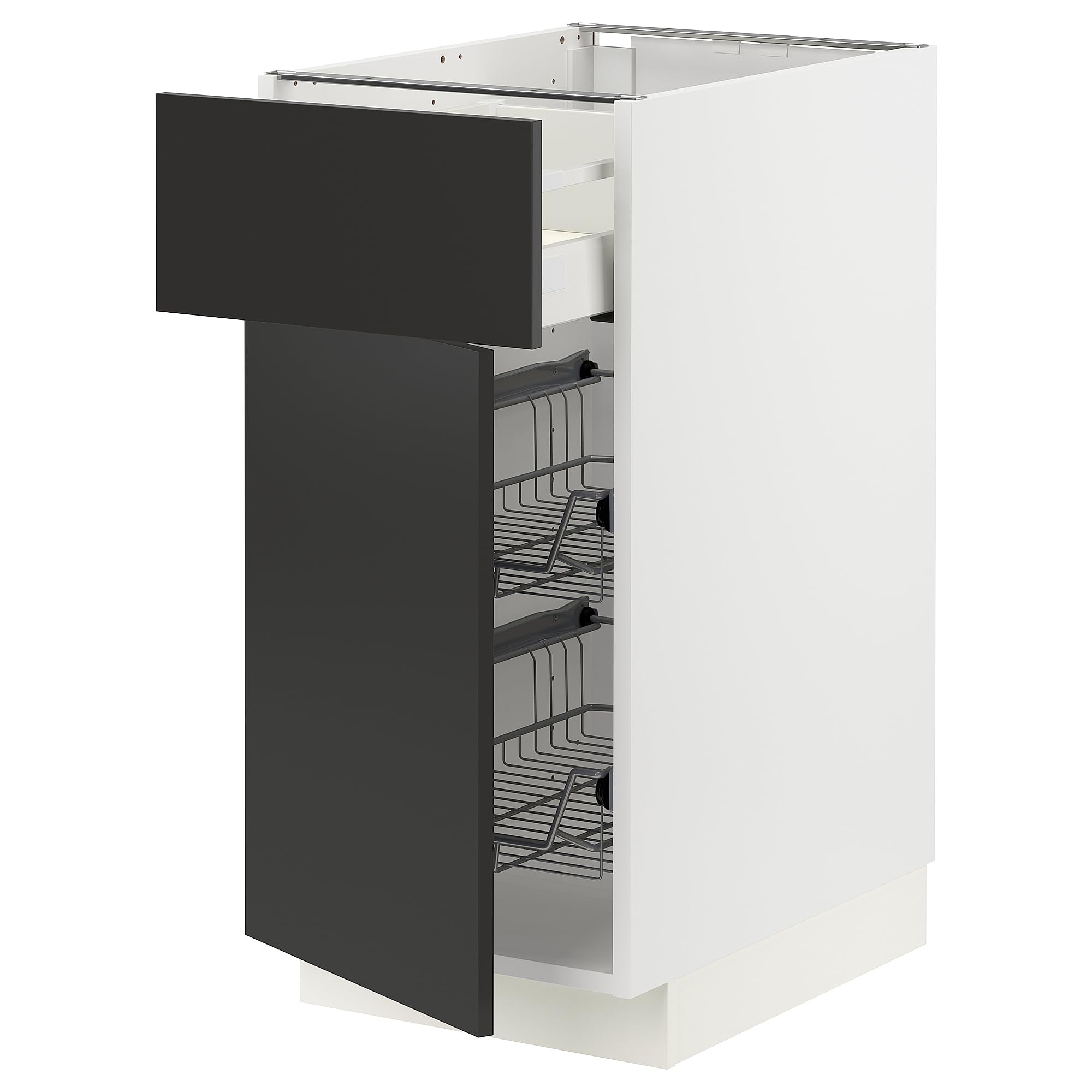 Meuble bas METOD MAXIMERA avec panier et tiroir anthracite mat 40x60 cm