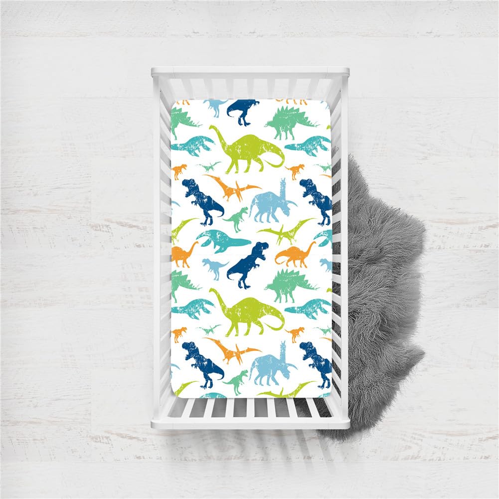 Odot Cot Bed Sheets, Bedside Cribs Fitted Sheets for Boys and Girls, Baby Bed Sheets Cot Bed Mattress Protector, Bassinet Sheets, Easy Care Soft and Dureable (160x80cm,Dinosaur Print 1)