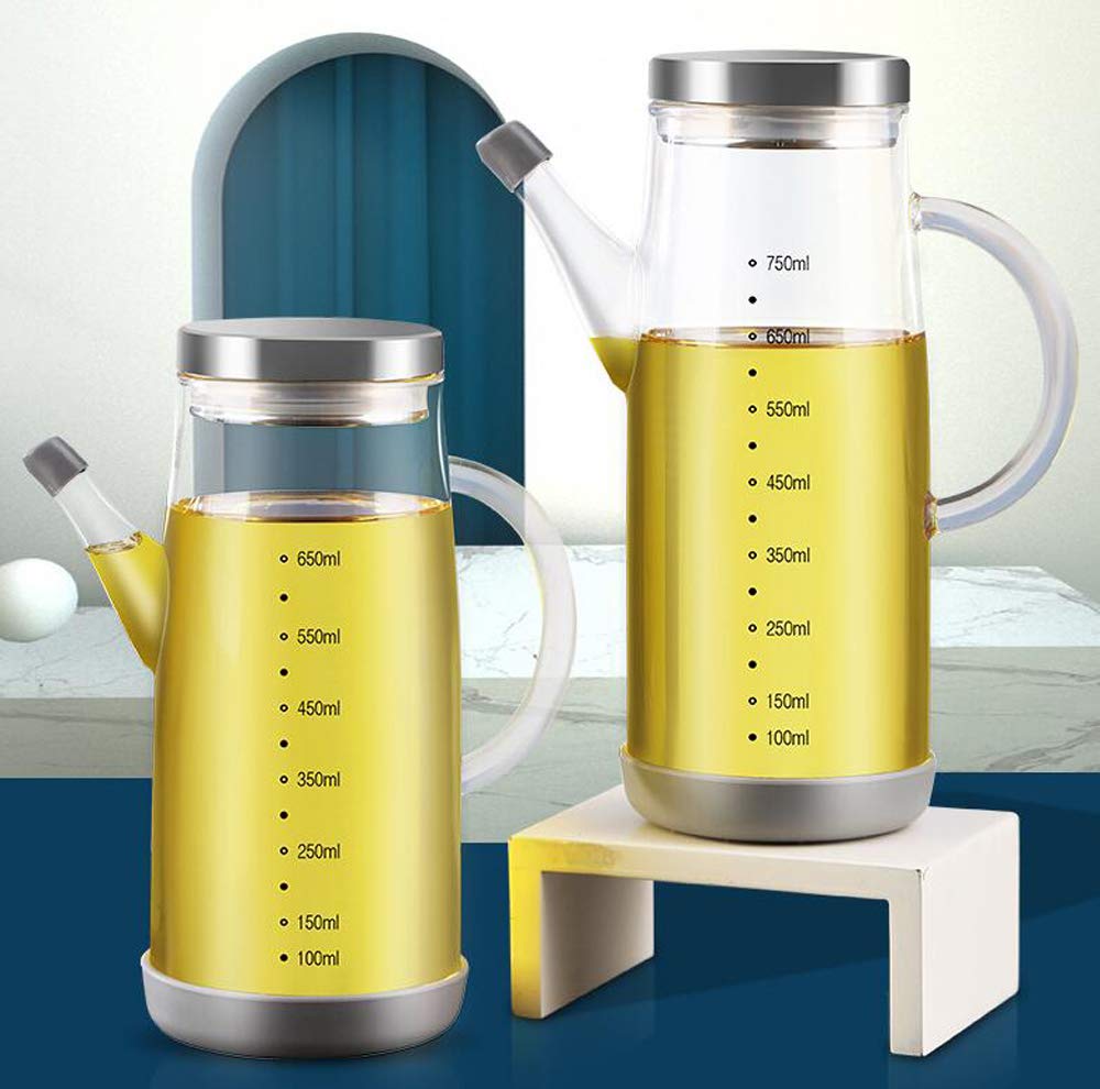 Distributeur Huile D'Olive 1L Verre Borosilicate Avec Poignée - Anti-Fuite Et Antidérapant