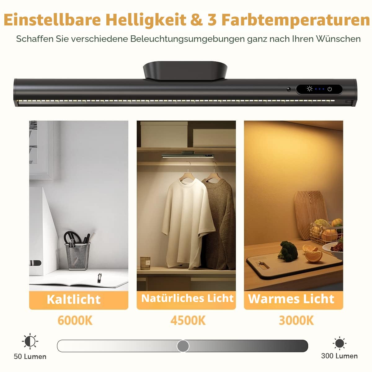 Unterbauleuchte Küche LED Akku, 4000mAh Schrankbeleuchtung mit Fernbedienung Magnet, Dimmbare Lichtleiste Batterie Kabellos,Aufladbar USB Batteriebetrieben Lampe für Spiegel Schreibtisch Wand