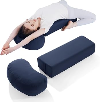 MABOZOO 2-Piece Yoga Bolster Pillow, Rectangular & Crescent Meditation Cushions with Removable Cover for Restorative Yoga, Meditation Accessories for Sitting on Floor