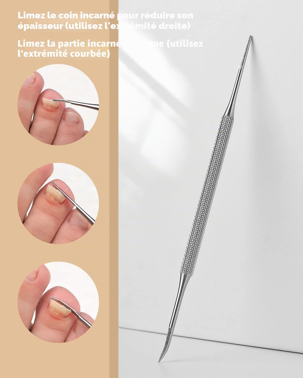 BEZOX Excavateur ongles(16.5cm) & lime à ongles incarné(13.4cm) - acier inoxydable Instrument pour nettoyer le lit de l'ongle - Lifter à double extrémité pour on