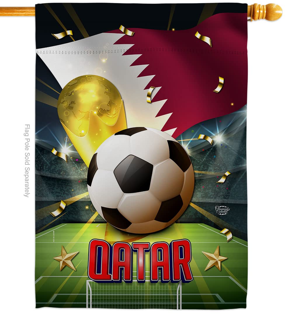 World Cup Qatar House Flag Sports Soccer Game Goal Ball Football Entertainment Activity Physical Small Decorative Gift Yard Banner Made In USA 28 X 40