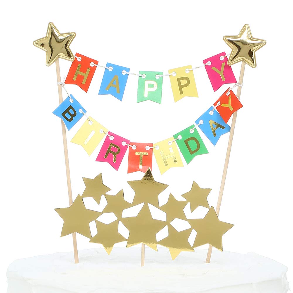 Assembled Happy birthday cake toppers, 30th 40th, 18th, 20th, 1st colorful gold cake toppers with banner, cake toppers for kids,men,girl suitable for all birthday parties,Gexolenu (Colorful Toppers)